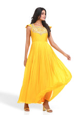 YELLOW MIRROR WORK GOWN
