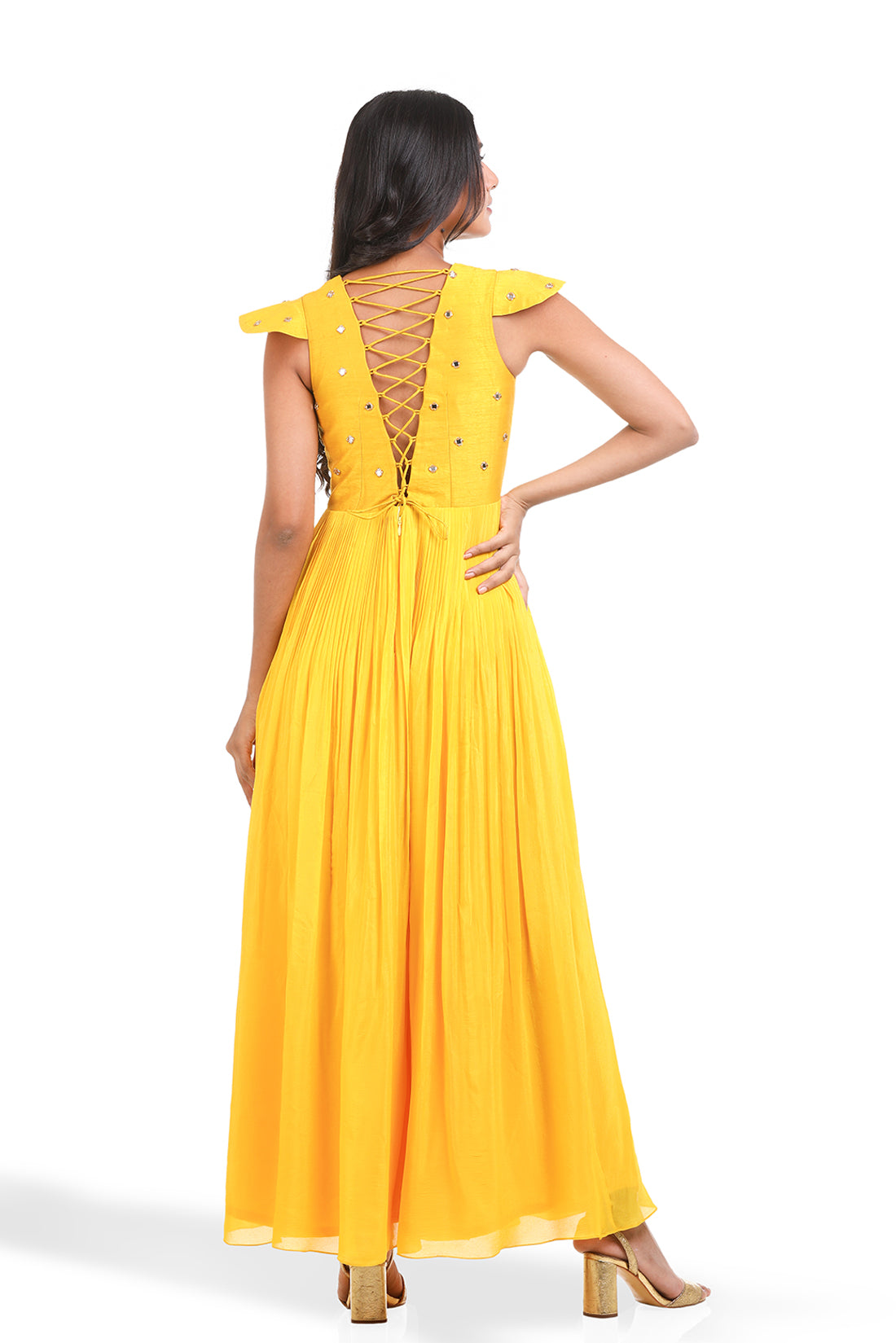 YELLOW MIRROR WORK GOWN